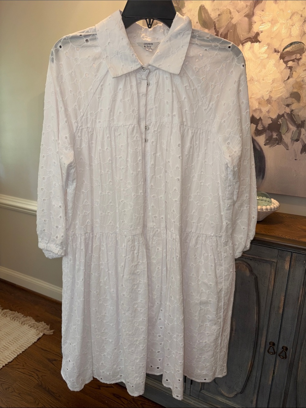 crown & ivy White Eyelet Shirt Dress